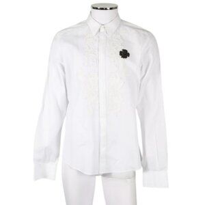 Dolce & Gabbana Gold white cotton long sleeve polo shirt size M